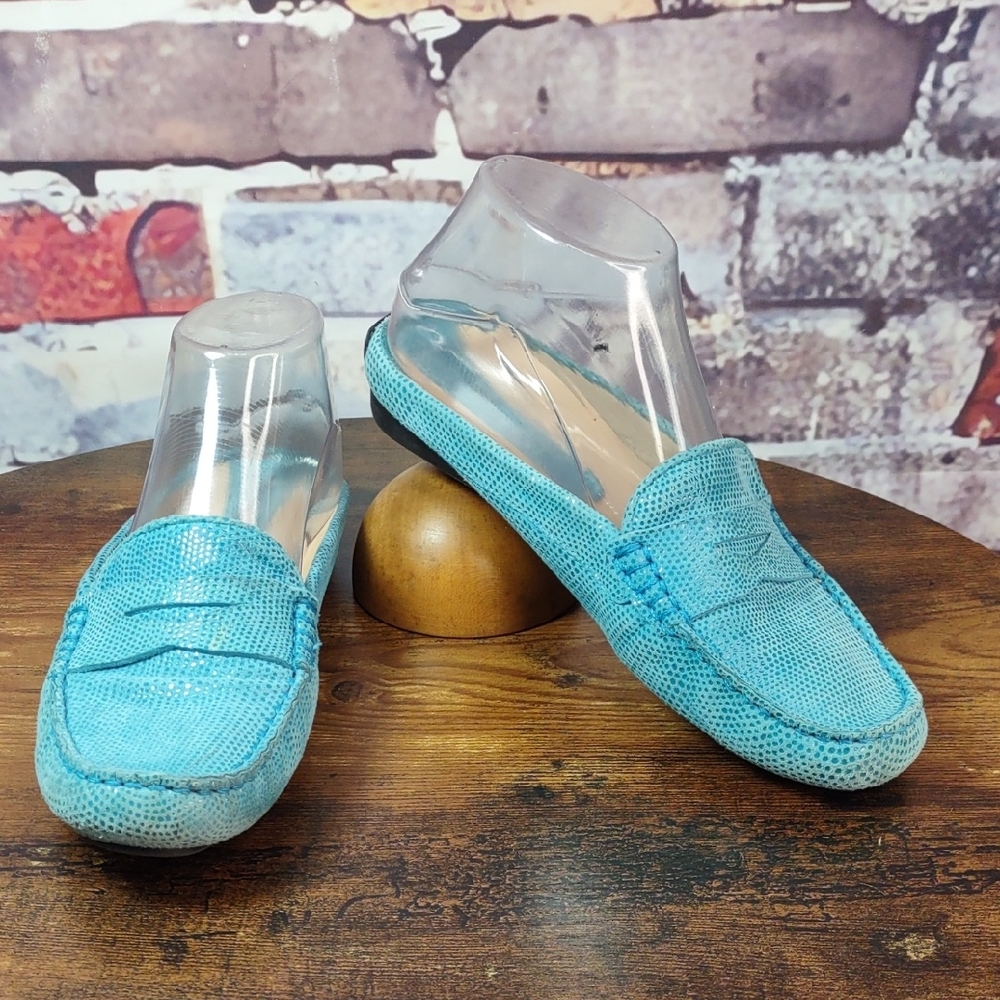 Vaneli Snake Embossed Leather Driving Mocs/Mules